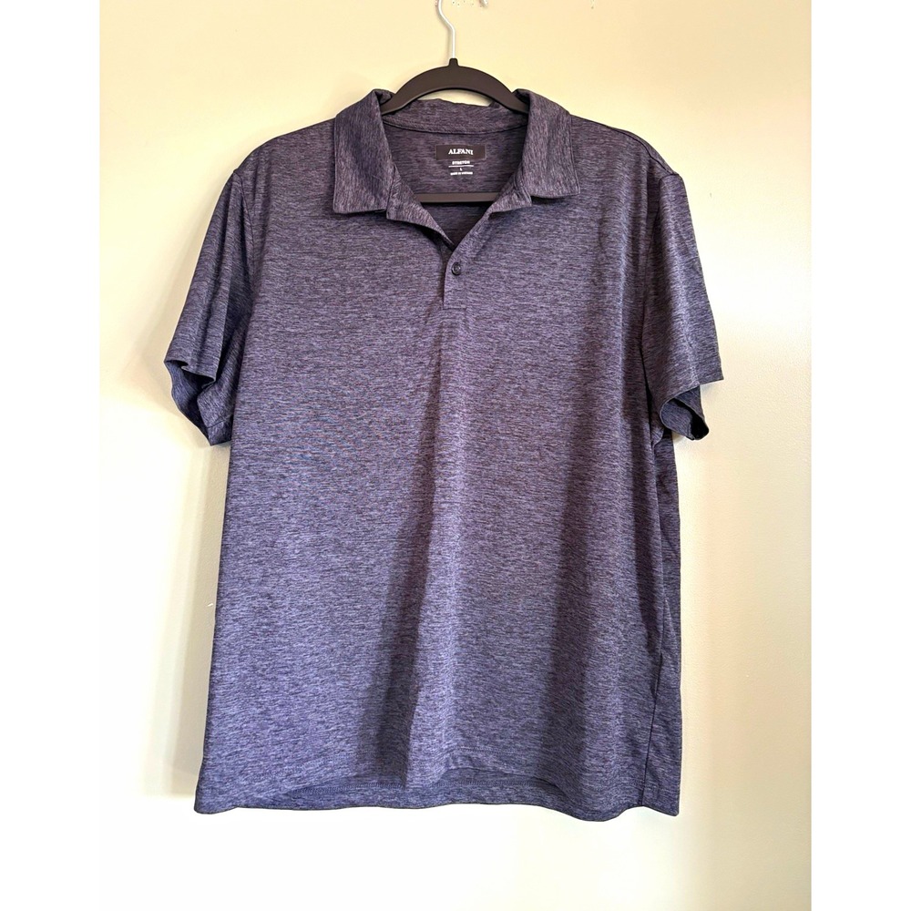 Alfani Men's Stretch Polo Shirt L Gray Solid Short Sleeve Polyester Collared